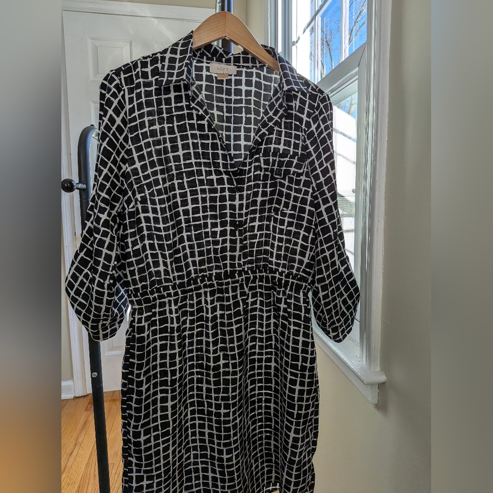 LOFT Monochrome Checkered Dress